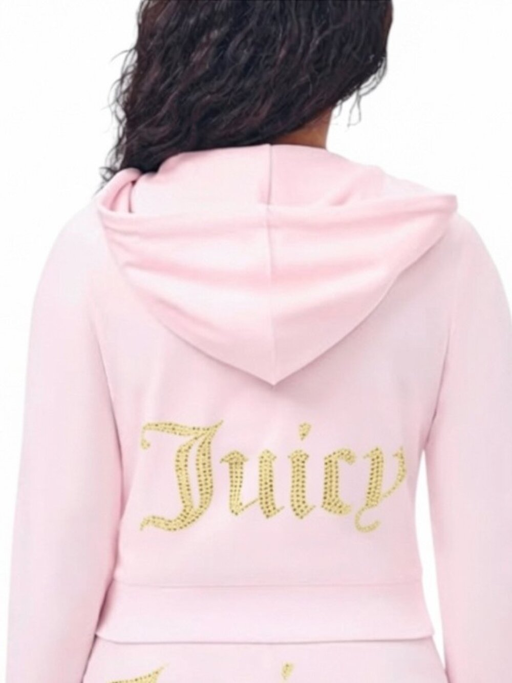 Juicy Couture NWT Soft Glo Baby Pink Gold Embellished Velour Zip Hoodie Size L